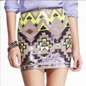 Express Neon Sequins Aztec Mini Skirt